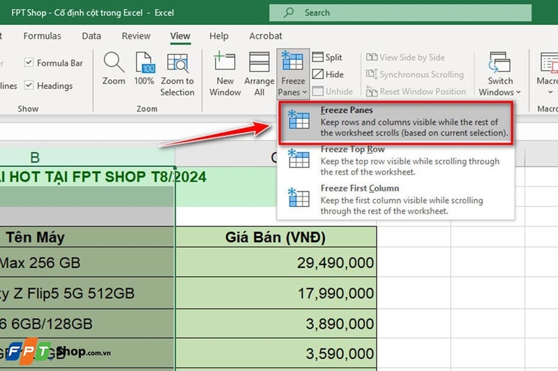Cố định cột trong Excel - Ảnh 06