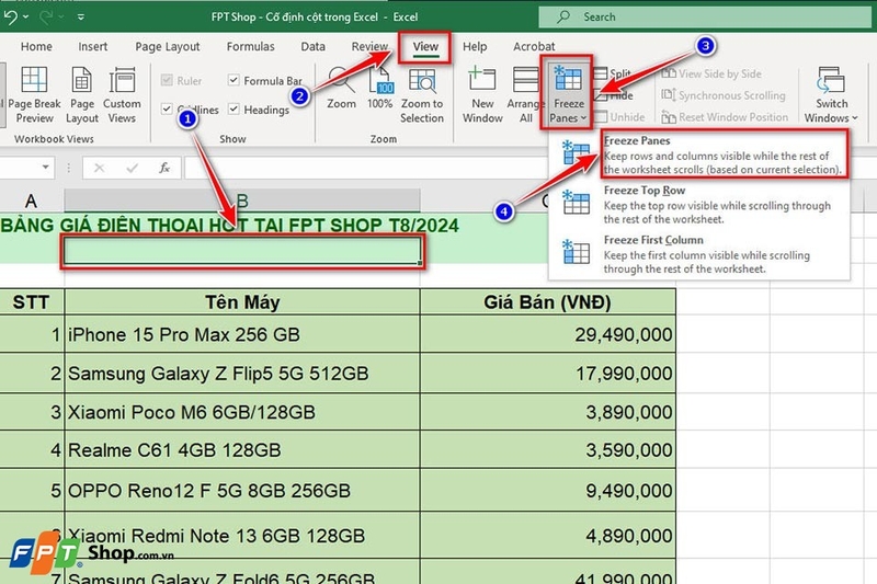 Cố định cột trong Excel - Ảnh 08