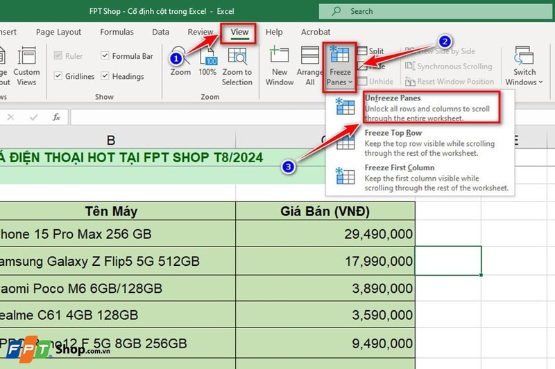 Cố định cột trong Excel - Ảnh 09