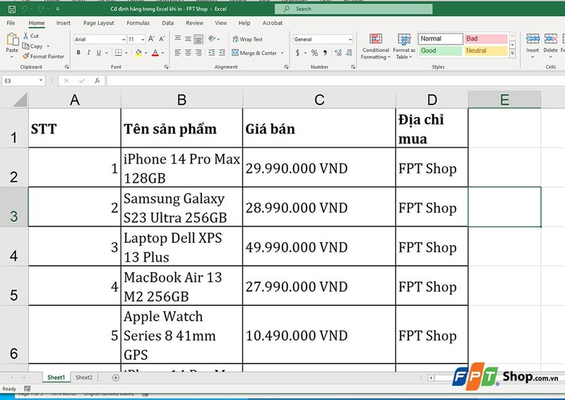 Cách giữ hàng cố định trong Excel - Ảnh 07