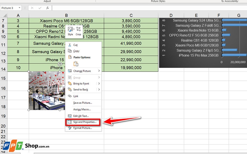 Cố định hình ảnh trong Excel - 04