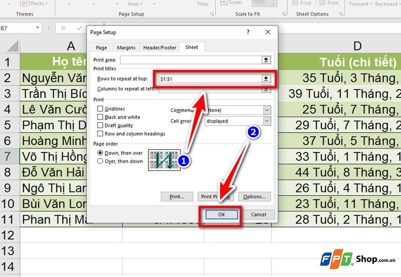 Cách tạo tiêu đề bảng tính Excel - 07
