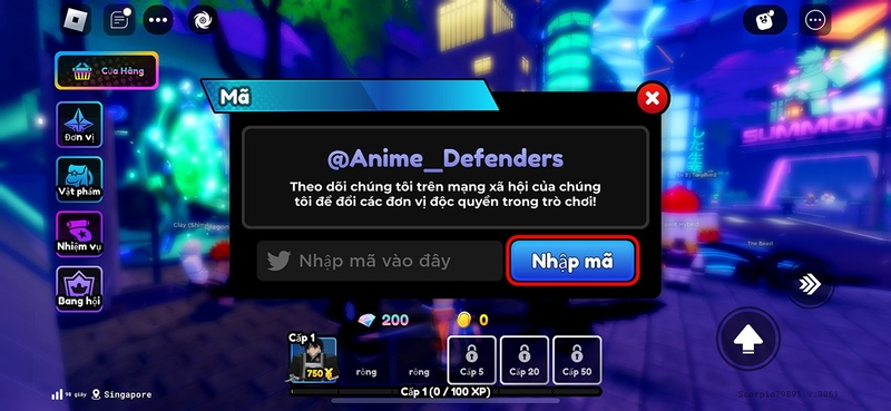 code Anime Defenders 4