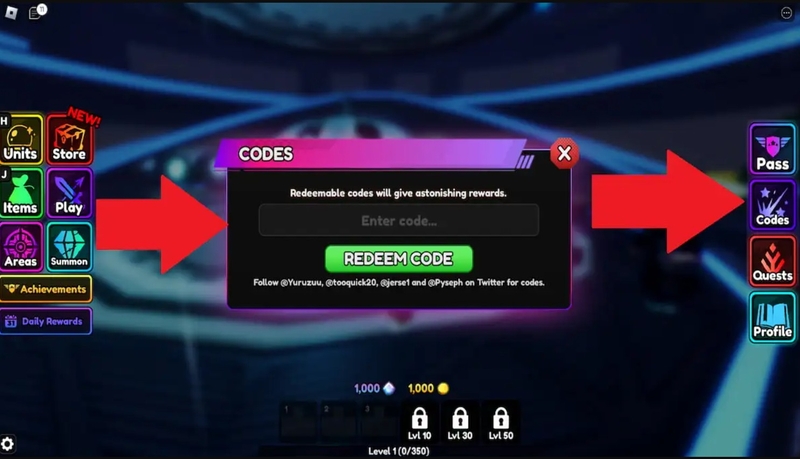 khung nhập mã code Anime Vanguards