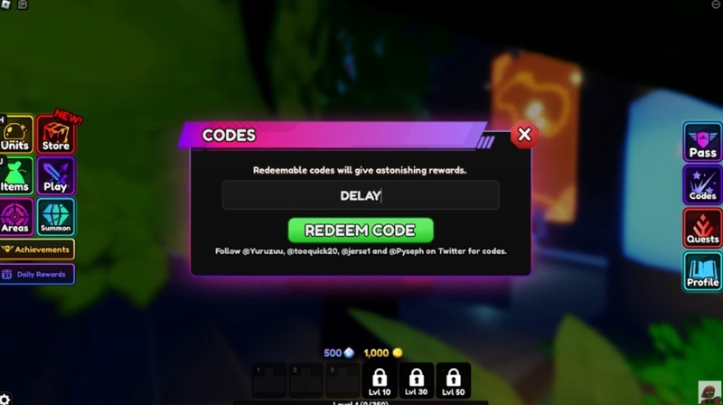 mà hình nhập code Anime Vanguards 2