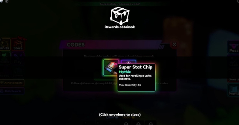 kiểm tra kho vật phẩm sau khi tiến hành nhập code Anime Vanguards