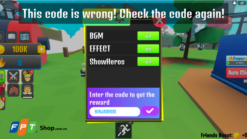 Mã code bị nhập sai