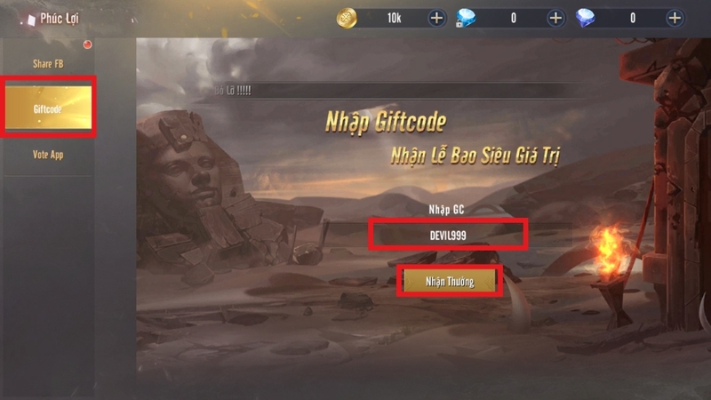 Nhập giftcode