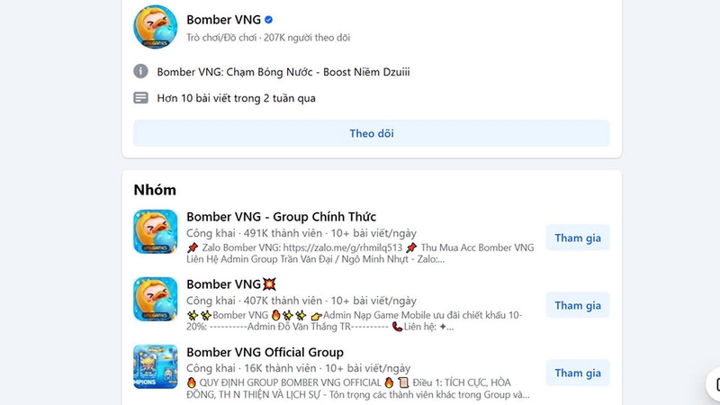 Tham gia cộng đồng game Bomber VNG