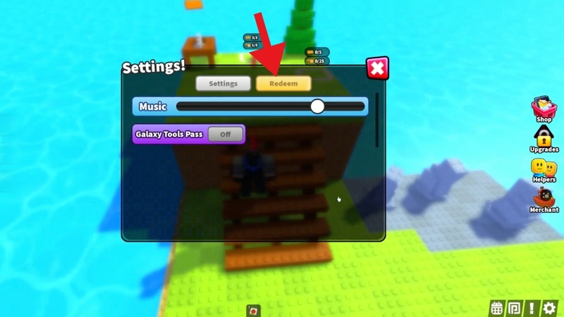 Chọn mục Redeem Code