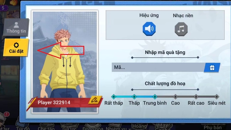 Truy cập phần Cài đặt Chú Thuật Đại Chiến