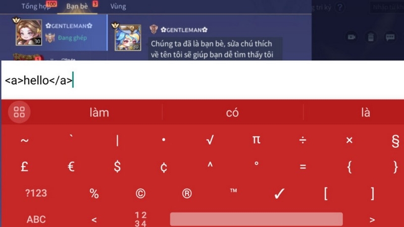 Nhập các từ khóa cần thiết trong game