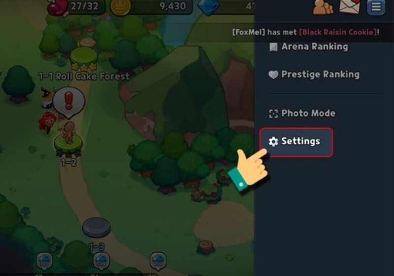 Trong menu hiển thị chọn “Settings”