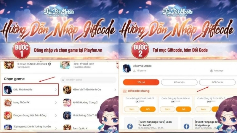 Đăng nhập tài khoản, vào Giftcode chọn Đổi code