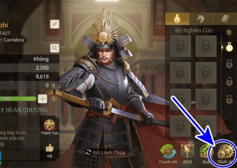 Chọn biểu tượng bánh răng cưa “Thiết lập”