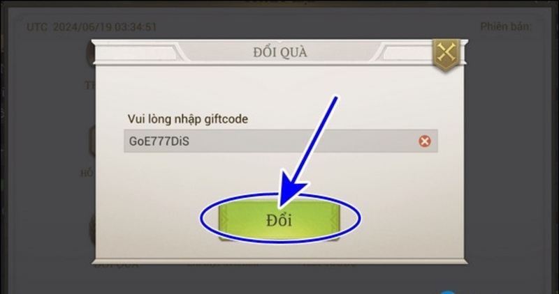 Nhập mã gift Code chính xác để được nhận thưởng