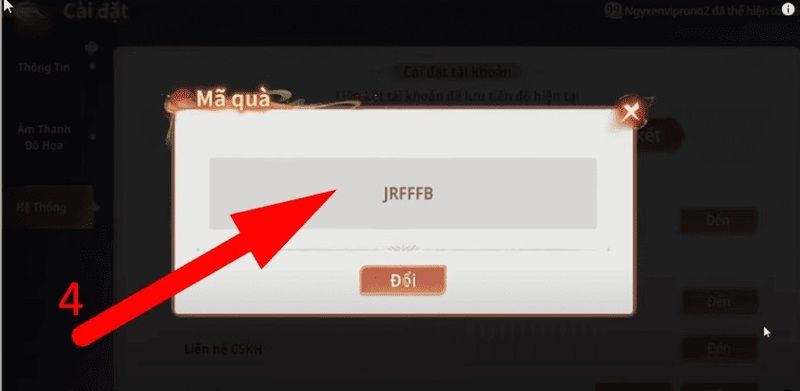 Bước 4: Nhập code và nhấn đổi