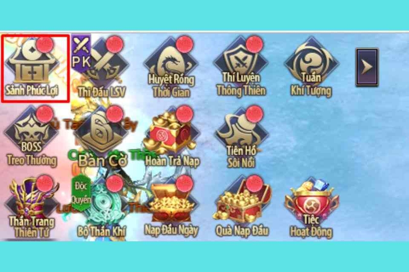 Lựa chọn mục đổi quà trên game