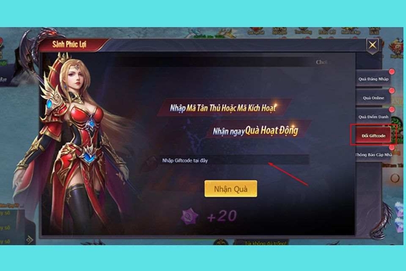 Mở giao diện Đổi Giftcode