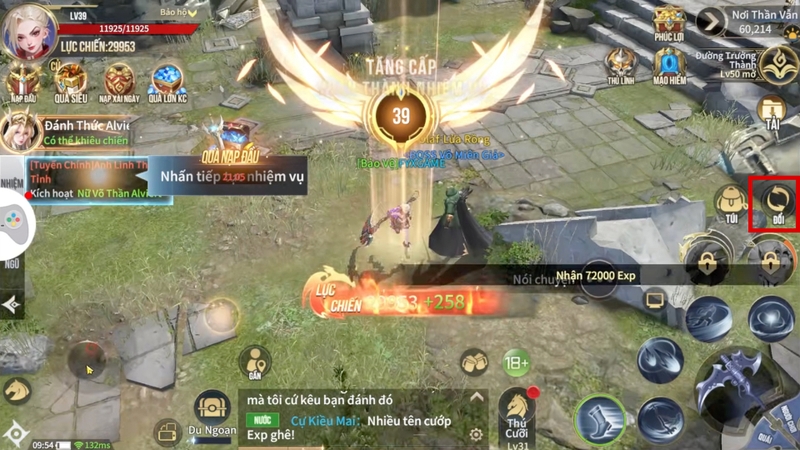 Đăng nhập vào game và chọn Đổi