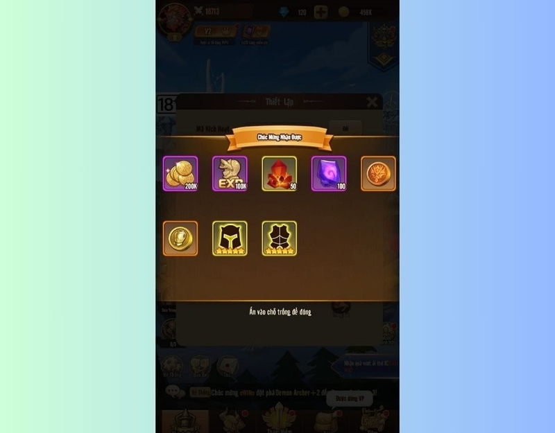 Hoàn thành thao tác nhận quà