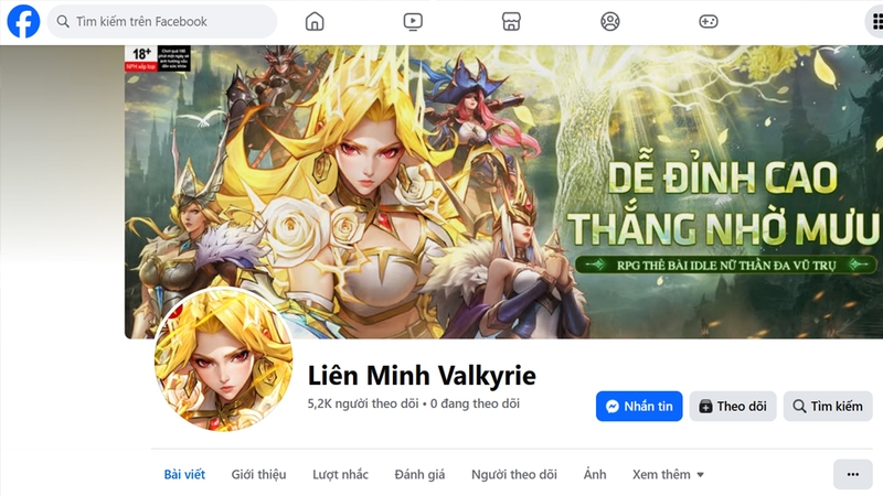 Trang fanpage chính thức của Liên Minh Valkyrie