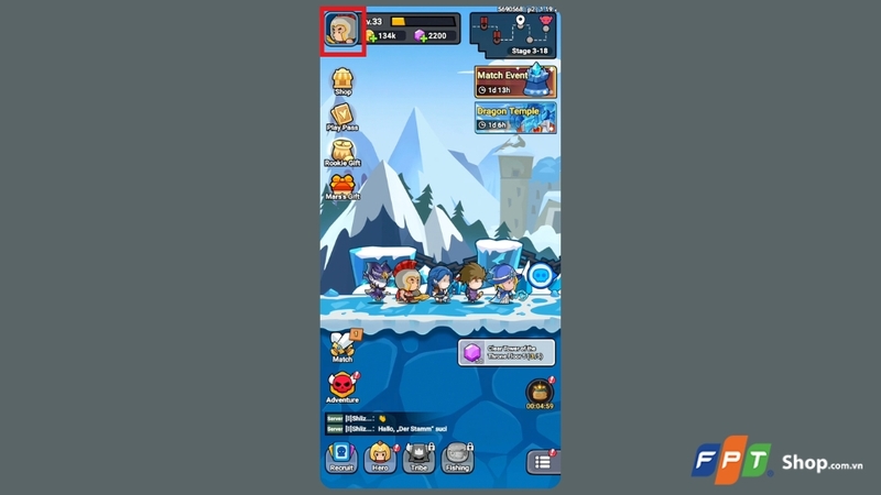 Mở game và nhấn vào avatar nhân vật