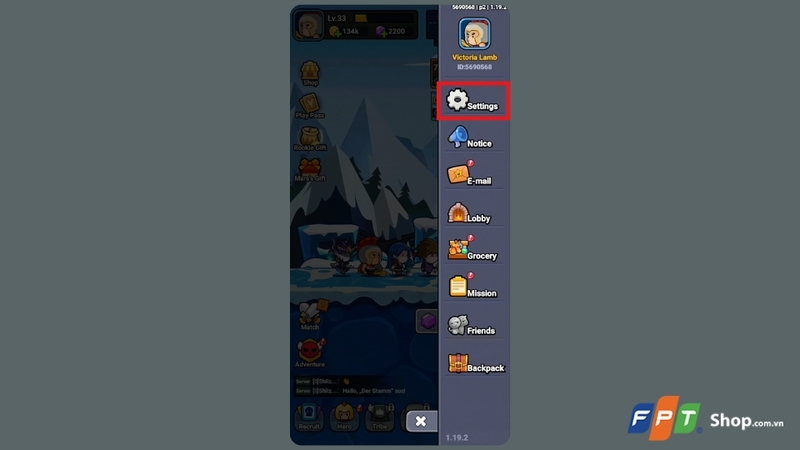 chọn vào mục Settings