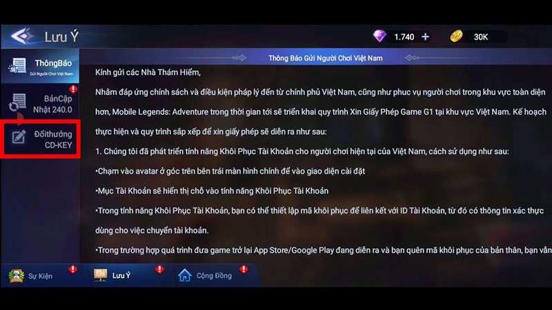 Chọn Đổi thưởng CD Key