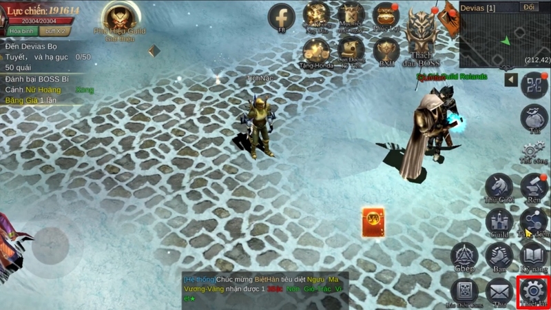 Nhấn biểu tượng Thiết lập