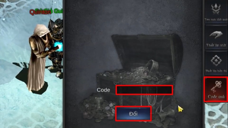 Nhấn mục Code quà rồi điền code và nhấn Đổi