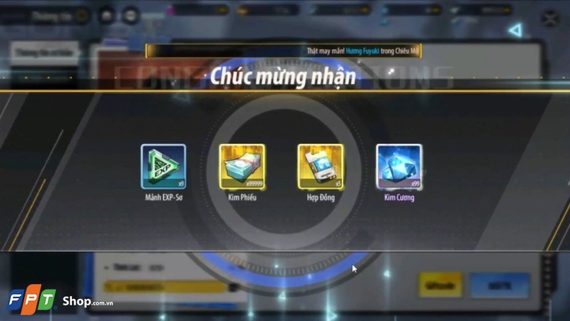 Các phần thưởng sẽ hiện ra khi người chơi nhập code thành công