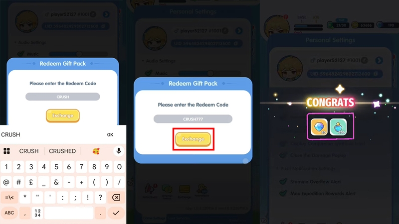 Nhấn nút "Exchange" sau khi nhập code xong