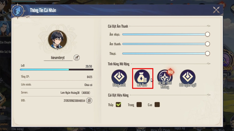 Nhấn mục "Mã quà"