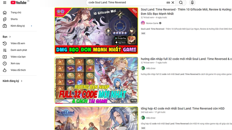 Theo dõi YouTuber game để cập nhật code mới nhất