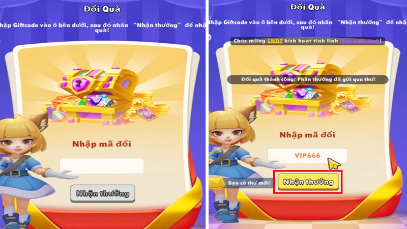 Nhấn vào nút "Nhận thưởng" sau khi đã nhập code