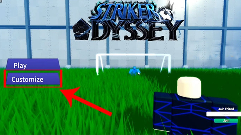 Truy cập game Striker Odyssey trên Roblox và tìm đến nút Customize để nhập code.