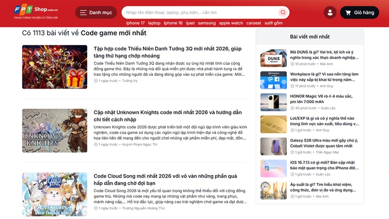FPT Shop là website uy tín cập nhật tin tức về game