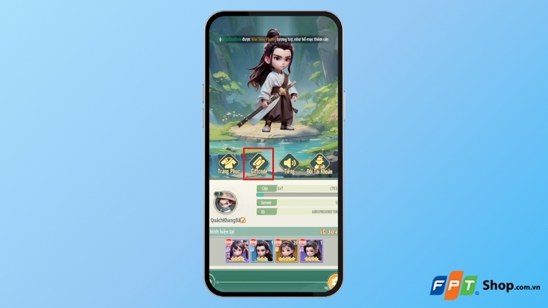 nhấn chọn mục Giftcode