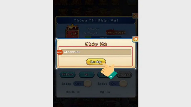 Xác nhận các thao tác nhập code game chính xác