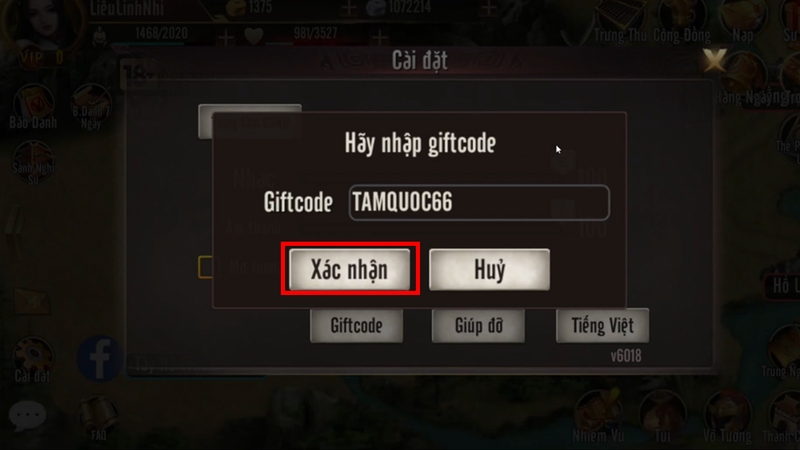 Nhấn nút "Xác nhận" để hoàn tất quá trình