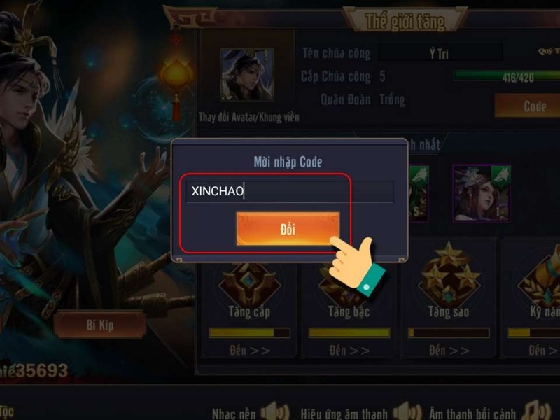 Hoàn thành thao tác nhập code game