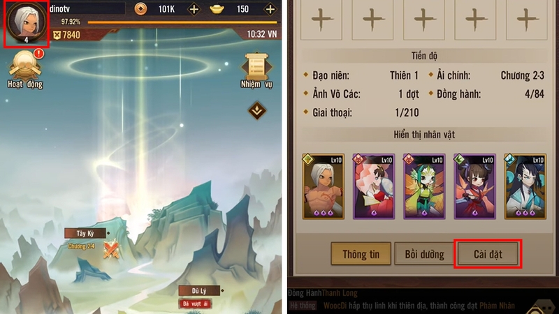 Hãy nhấn biểu tượng avatar và chọn Cài đặt