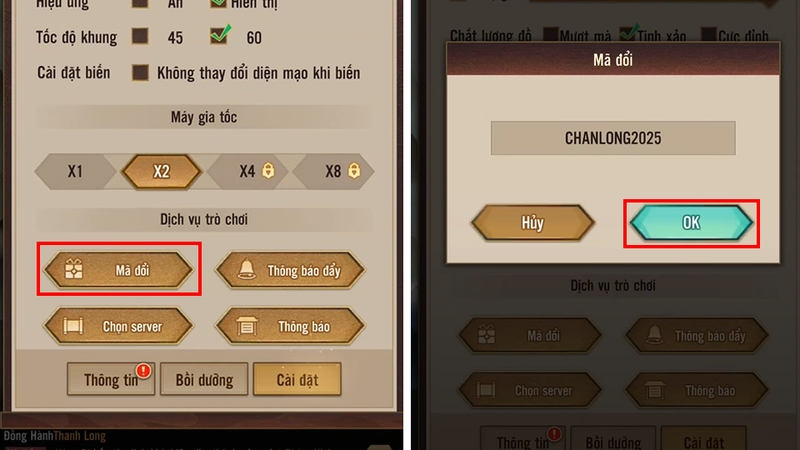 Nhấn OK sau khi đã nhập xong code