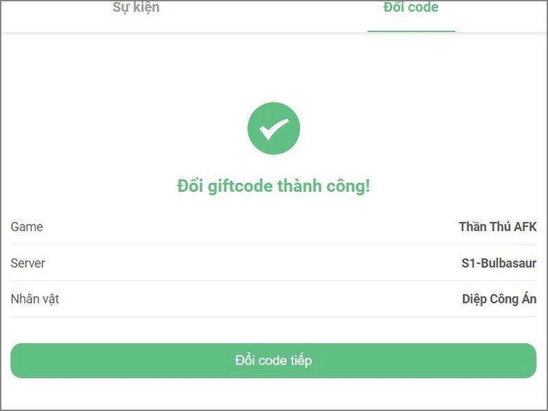 Nhận quà từ hệ thống game sau khi nhập code
