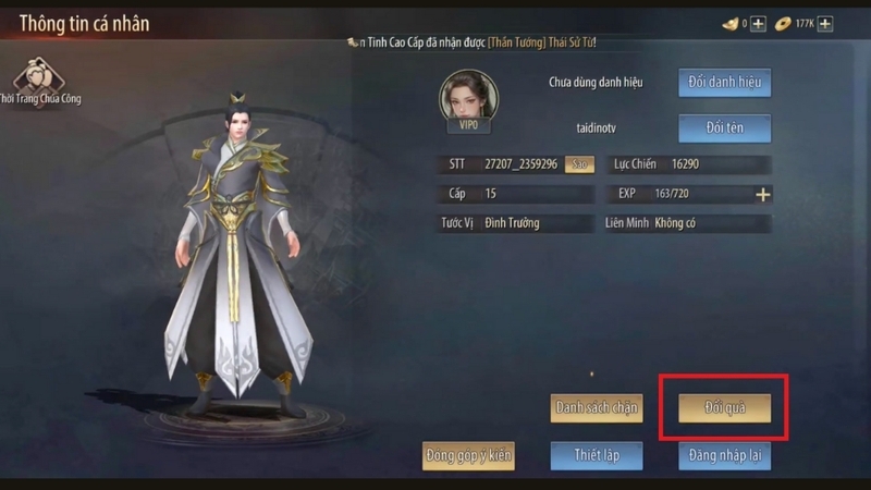 chọn mục Đổi Quà
