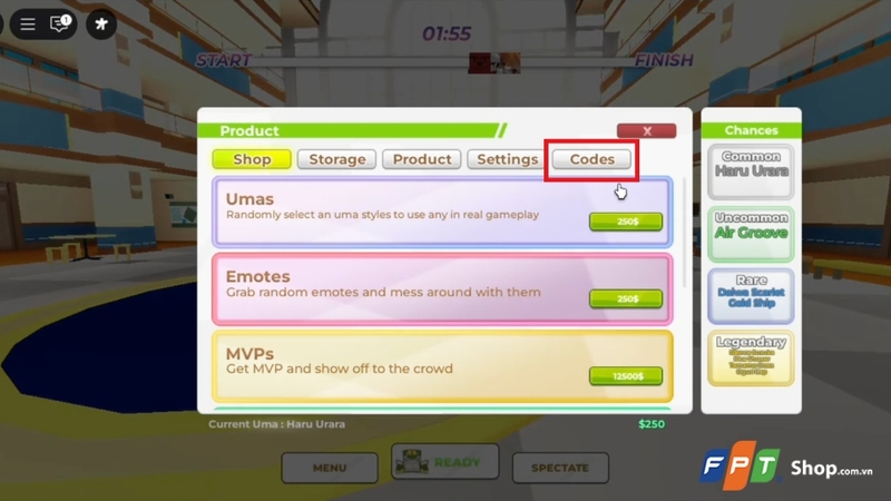 nhấn chuyển sang thẻ Codes
