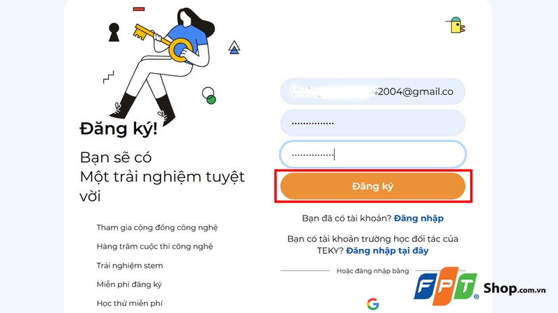 Điền các thông tin cơ bản rồi nhấn nút “Đăng ký”