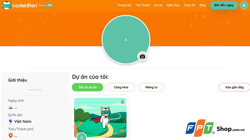 Giao diện trang cá nhân sau khi đăng ký tài khoản