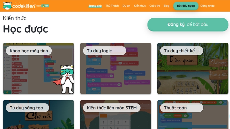 Hệ thống bài học đa dạng được cung cấp sẵn tại CodeKitten